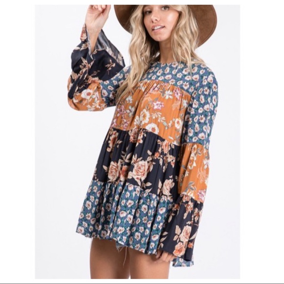 Floral print woven mix and match tunic top - Picture 2 of 8